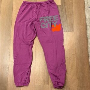 freecity Kids Magenta Joggers with Gray Logo and Orange Accent